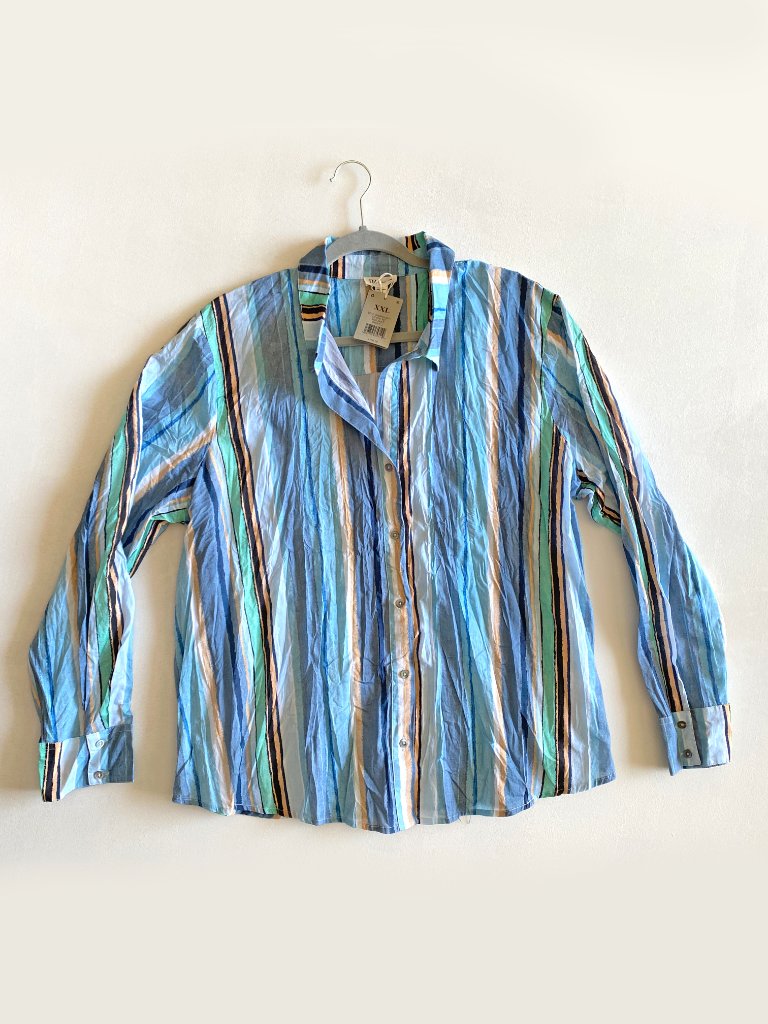 Nic+Zoe Stripe Core Cotton Crinkle Shirt Nwt ($108) Size Xxl Blue Multi Color — image 8 of 8